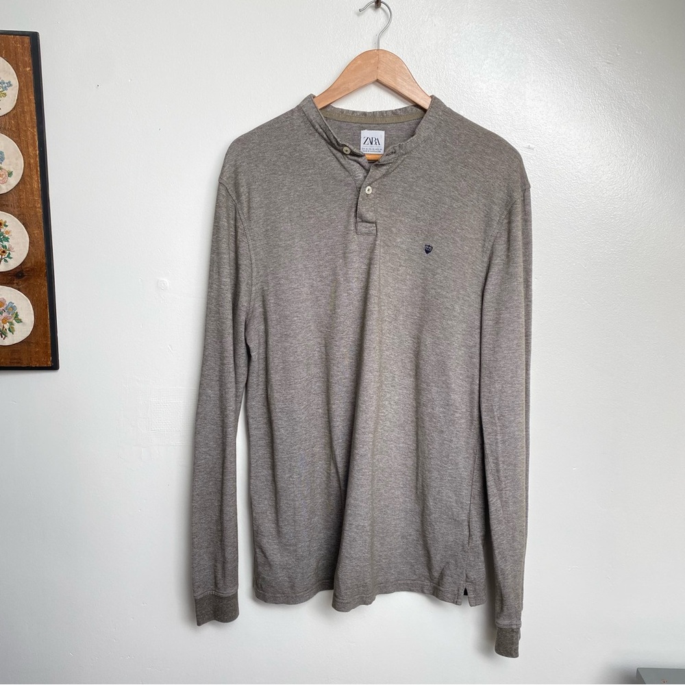 Zara Knit Henley Collarless Polo Shirt